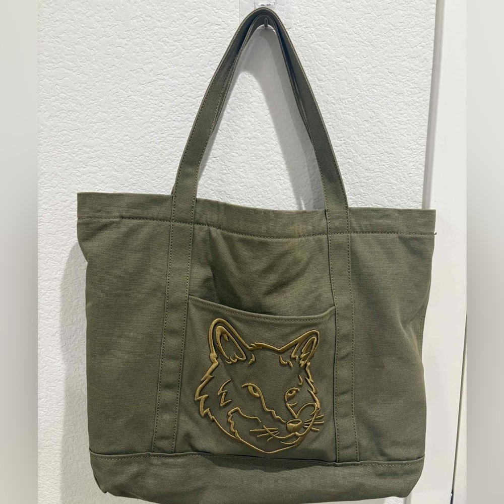 Maison Kitsune Olive Green Tote Bag